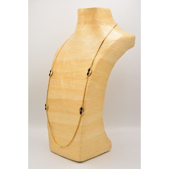 Givenchy Vintage Cabochon Necklace Red Crystal Gold Station Signed NOS 80s Bin7B - Picture 7 of 12